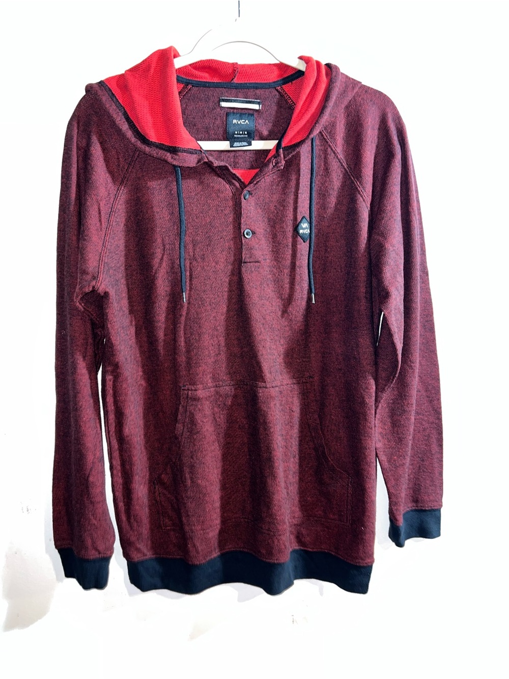 RVCA Men’s Maroon Hooded Pullover with Red Lining